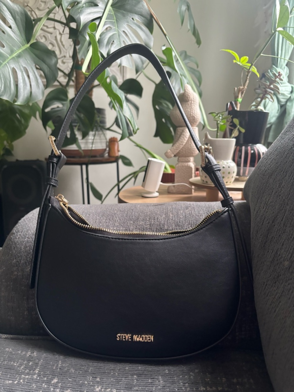 Steve Madden Black Leather Shoulder Bag NEW